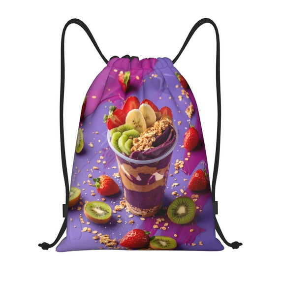 Kdxio Fruit Parfait Colorful Print Drawstring Backpack Bag,Waterproof Draw String Back Sack, Gym Drawstring Bags Swim Bag For Unisex