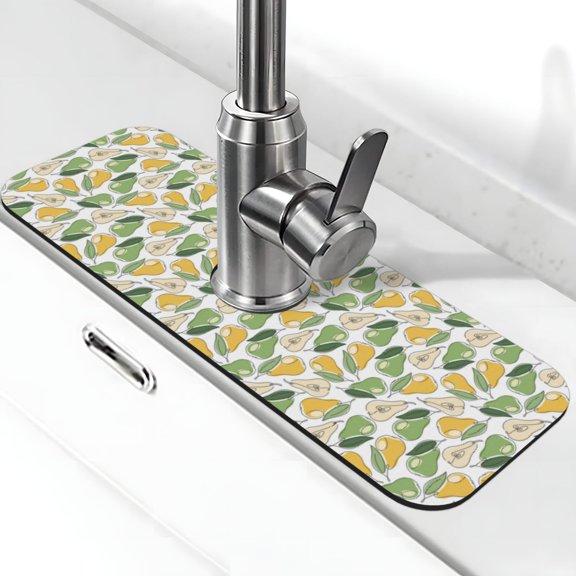 Kdxio Fruit Pears Pattern Non-Slip Diatom Mud Faucet Drain Pad,Self Absorbent Mat for Kitchen Sink for Variety Kitchen & Bathroom Countertops