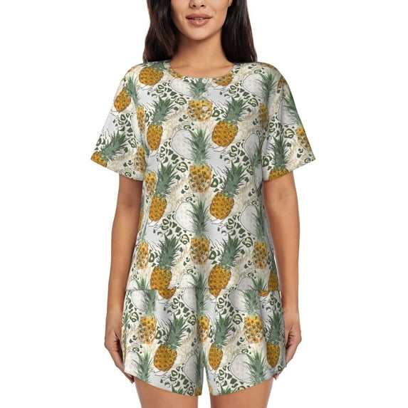 Kdxio Fruit Pineapples Print Pajamas Sets for Women Short-Sleeved Pjs with Lounge Shorts Two Piece Sleepwear S-4XL
