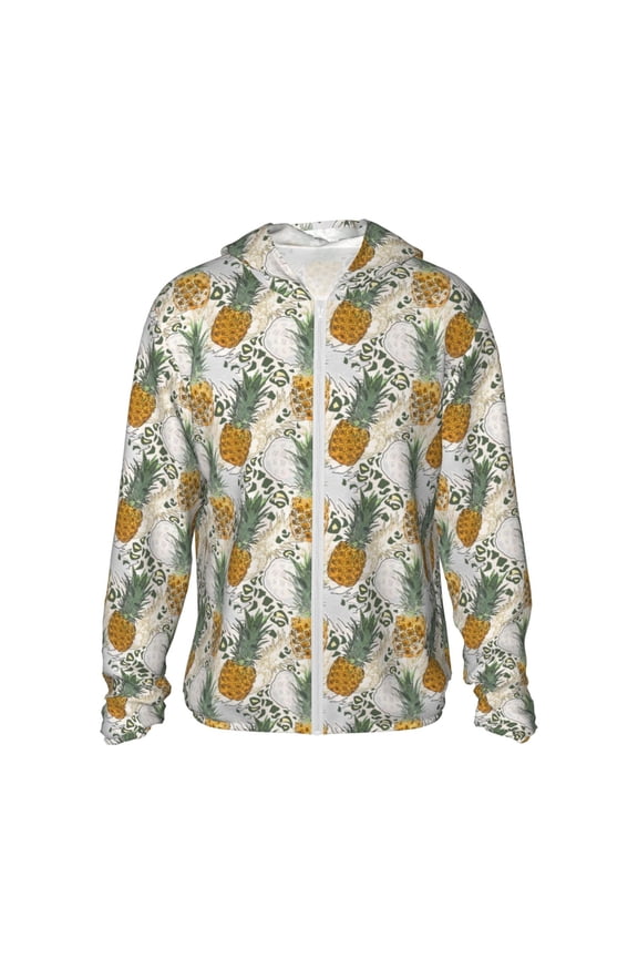 Fruit Pineapples Print Women Men Sun Protection UPF 50+ Jackets Zip Up Long Sleeve Hoodie Hiking Lightweight with Pockets