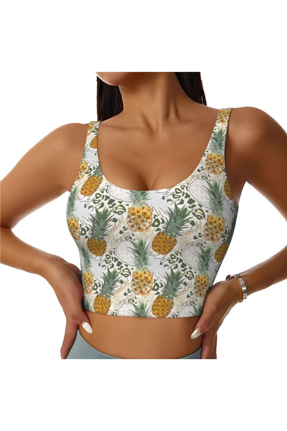 Fruit Pineapples Print Workout Crop Tank Top for Women Racerback Yoga Tank Tops Athletic Sports Shirts Exercise Undershirts