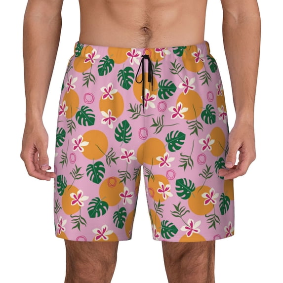 Kdxio Fruit Print Men's Swim Trunks with Compression Liner 7 Inch Inseam Quick Dry Swim Shorts