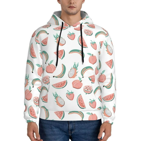 Kdxio Fruit Print Mens Casual Hooded Collar Drawstring Hoodies Pullover Sweatshirts Casual Long Sleeve Shirts-Small