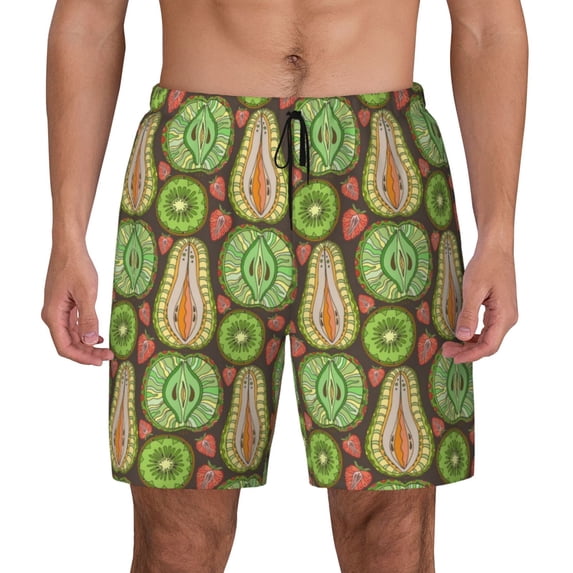 Kdxio Fruits 1 Print Men's Swim Trunks with Compression Liner 7 Inch Inseam Quick Dry Swim Shorts