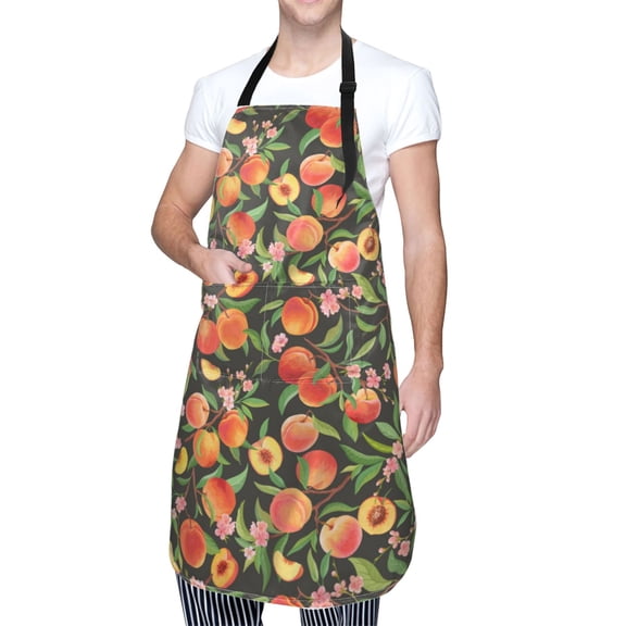 Kdxio Fruits Peach Apron with Pockets Adjustable Kitchen Aprons for Men Women Waterproof Aprons for Cooking,Drawing,Crafting, Baking Household Cleaning