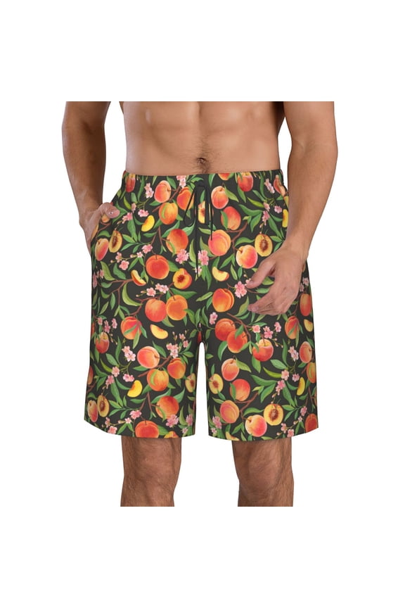 Fruits Peach Pattern Mens Casual Shorts - Drawstring Summer Beach Sports Shorts for Men