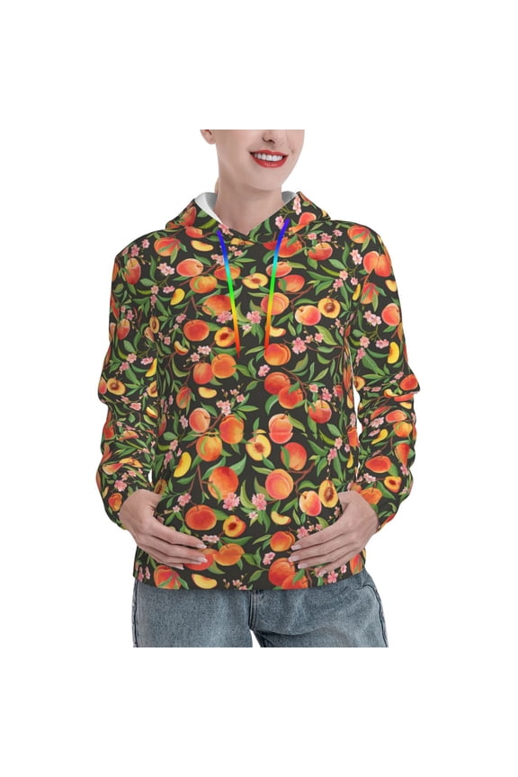 Fruits Peach Print Womens Oversized Hoodies Sweatshirts Hooded Pullover Tops Sweaters Casual-Large