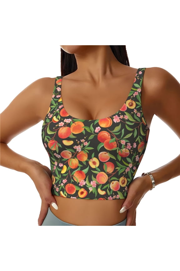 Fruits Peach Print Workout Crop Tank Top for Women Racerback Yoga Tank Tops Athletic Sports Shirts Exercise Undershirts