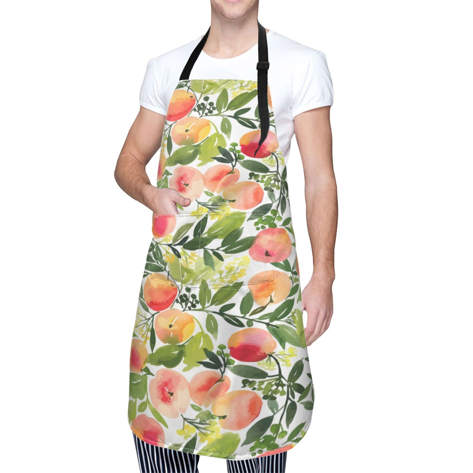 Kdxio Fruits Peach1 Apron with Pockets Adjustable Kitchen Aprons for Men Women Waterproof Aprons for Cooking,Drawing,Crafting, Baking Household Cleaning