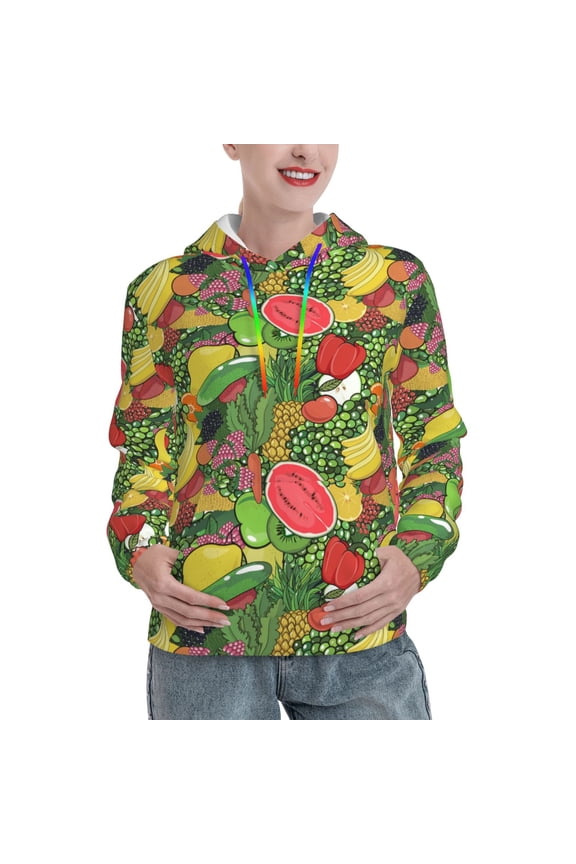 Fruits Vegetables And Berries Print Womens Oversized Hoodies Sweatshirts Hooded Pullover Tops Sweaters Casual-Medium