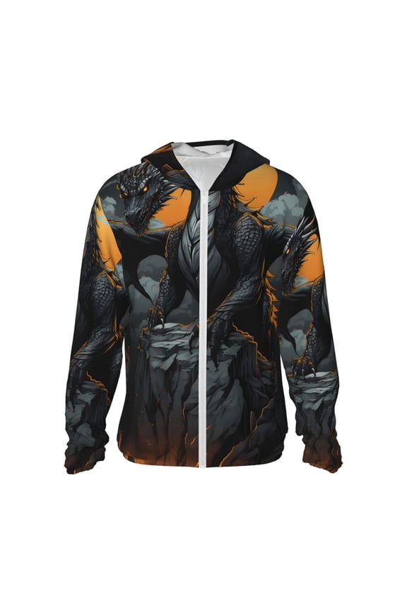 Full Moon Black Dragon Print Women Men Sun Protection UPF 50+ Jackets Zip Up Long Sleeve Hoodie Hiking Lightweight with Pockets