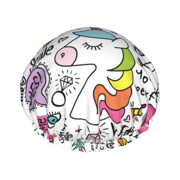 Kdxio Fun Animal with Unicorn Print Shower Cap for Women,Elastic and Reusable,Double Waterproof Layers Bathing Hat