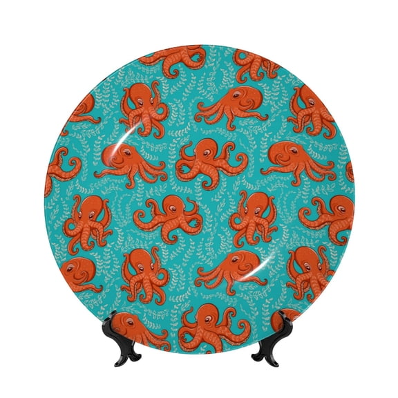 Kdxio Fun Octopus Bone China Decorative Plate Ceramic Decorative Plate for Home Office Wall Stand Decorative Plates for Home Bedroom-10in