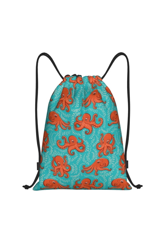 Fun Octopus Print Drawstring Backpack Bag,Waterproof Draw String Back Sack, Gym Drawstring Bags Swim Bag For Unisex