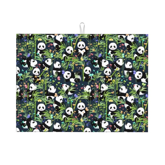 Kdxio Fun Panda Playing With Bamboo Leaves for Dish Drying Mat,24*18 inch Absorbent Dish Drainer Kitchen Counter,Large Size Dish Drying Pad for Countertops,Draining Racks