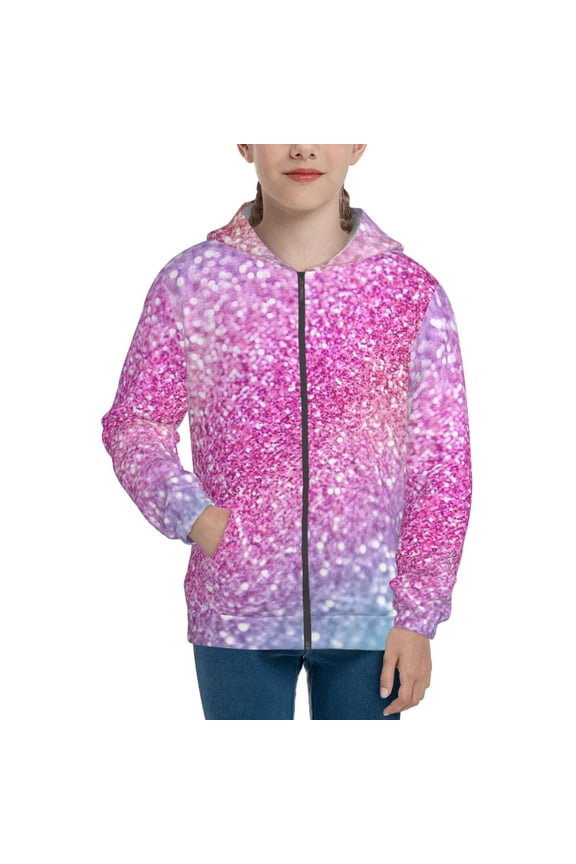 Fun Rainbow Pattern Kids Boys Girls Zip Up Hoodie 3D Printed Hooded Sweatshirt Hoody Coat with Pocket 7-12 Y-Small