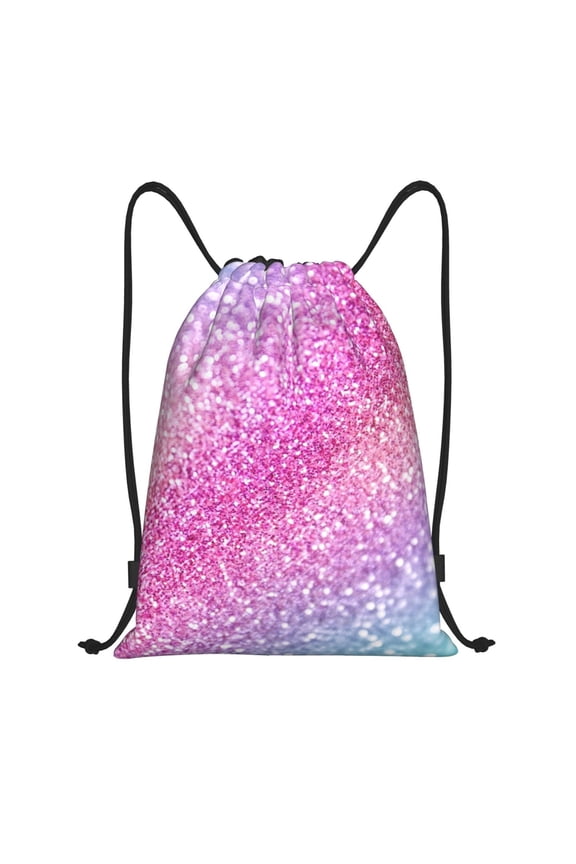 Fun Rainbow Pink Print Drawstring Backpack Bag,Waterproof Draw String Back Sack, Gym Drawstring Bags Swim Bag For Unisex