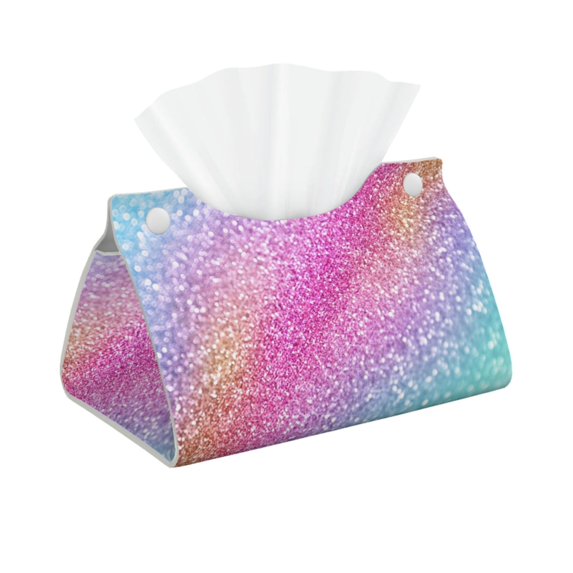 Kdxio Fun Rainbow Pink Print Tissue Box Cover,Modern PU Leather Rectangular Tissue Box Holder for Bathroom Living Room Bedroom Office Desk Car Home