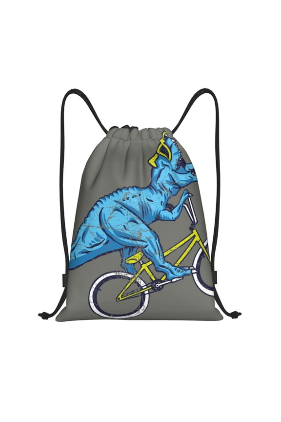 Fun Riding Dinosaur Print Drawstring Backpack Bag,Waterproof Draw String Back Sack, Gym Drawstring Bags Swim Bag For Unisex