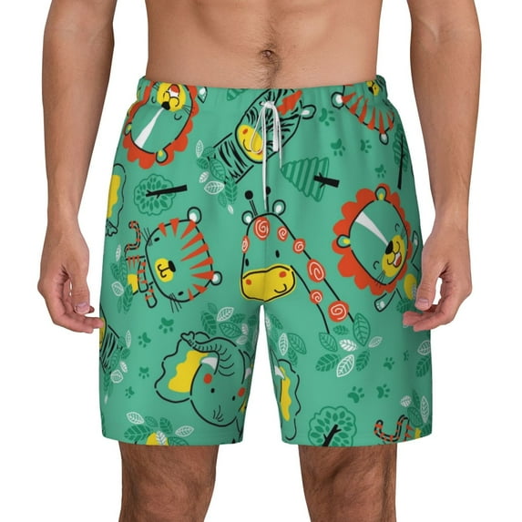 Kdxio Funny Animals In Jungle Print Men'S Swim Trunks With Compression Liner 7 Inch Inseam Quick Dry Swim Shorts