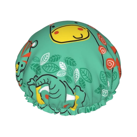 Kdxio Funny Animals in Jungle Print Shower Cap for Women,Elastic and Reusable,Double Waterproof Layers Bathing Hat