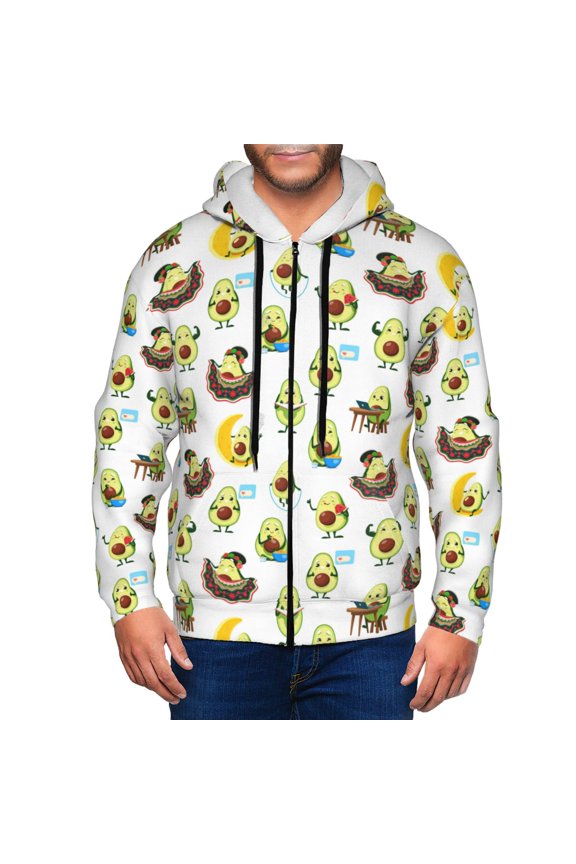 Funny Avocado In Mexican Clothes Print Men Hoodies Casual Hoodies for Men with Zip Pockets Full Zip Long Sleeve Sweatshirt Sports Hooded Jacket-Medium