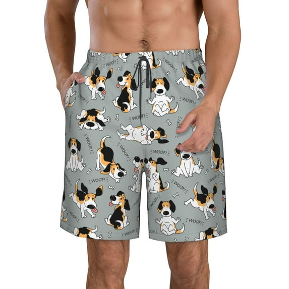 Kdxio Funny Beagle Active Dog Pattern Mens Casual Shorts - Drawstring Summer Beach Sports Shorts for Men