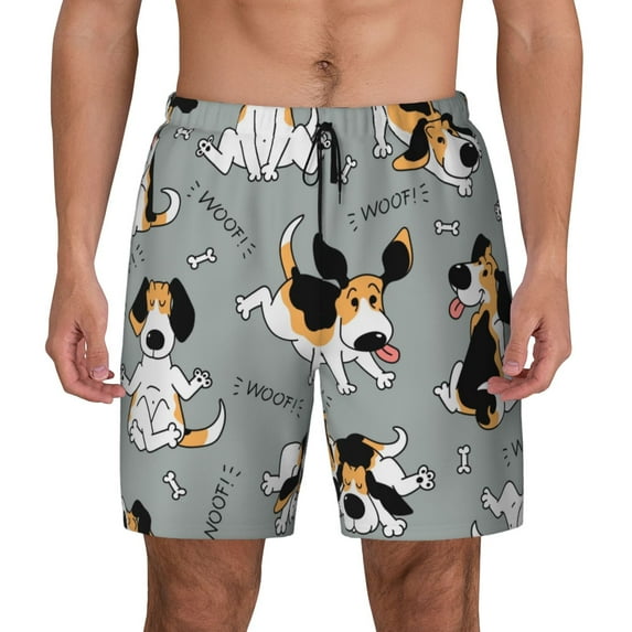 Kdxio Funny Beagle Active Dog Print Men'S Swim Trunks With Compression Liner 7 Inch Inseam Quick Dry Swim Shorts