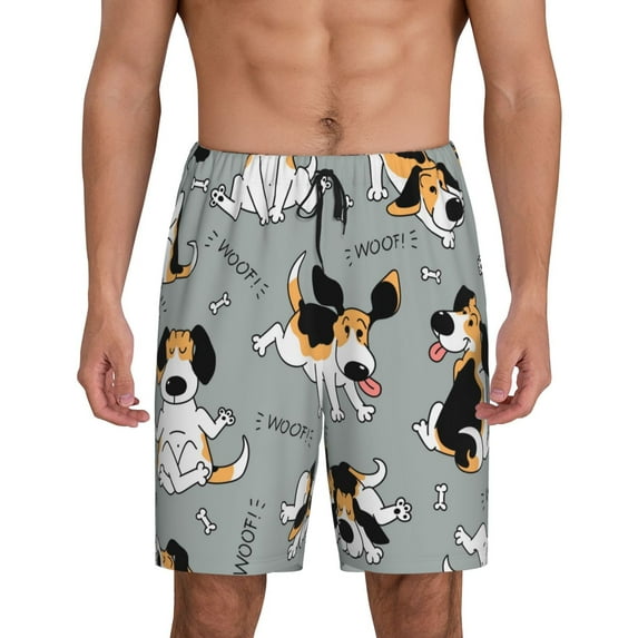 Kdxio Funny Beagle Active Dog Print Mens Sleep Shorts Bottoms Soft Comfy Pajama Wear Pants with Drawstring Pockets