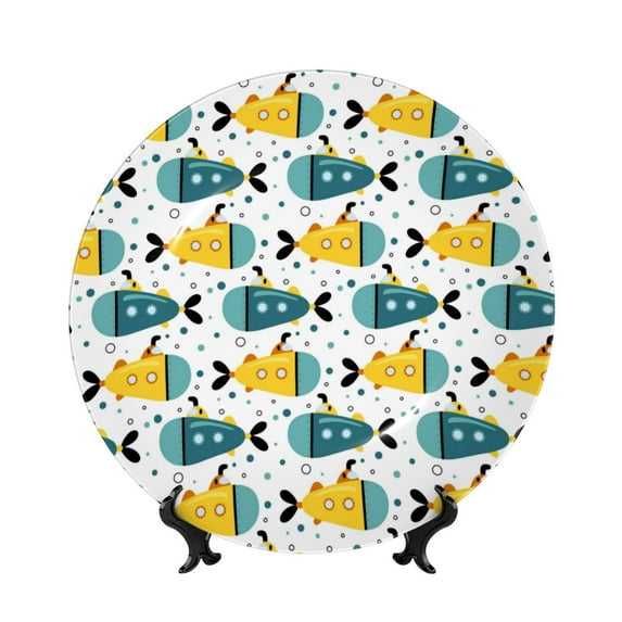 Kdxio Funny Boats Bone China Decorative Plate Ceramic Decorative Plate for Home Office Wall Stand Decorative Plates for Home Bedroom-8in