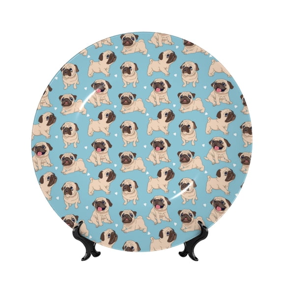 Kdxio Funny Cartoon Pugs Bone China Decorative Plate Ceramic Decorative Plate for Home Office Wall Stand Decorative Plates for Home Bedroom-10in