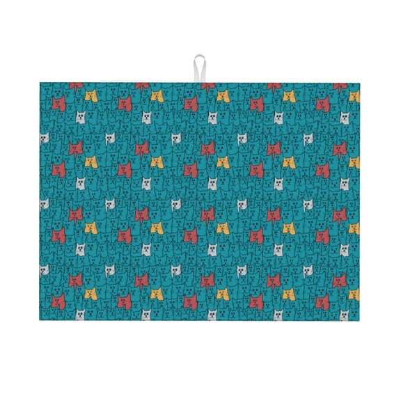 Kdxio Funny Cat Blue for Dish Drying Mat,24*18 inch Absorbent Dish Drainer Kitchen Counter,Large Size Dish Drying Pad for Countertops,Draining Racks