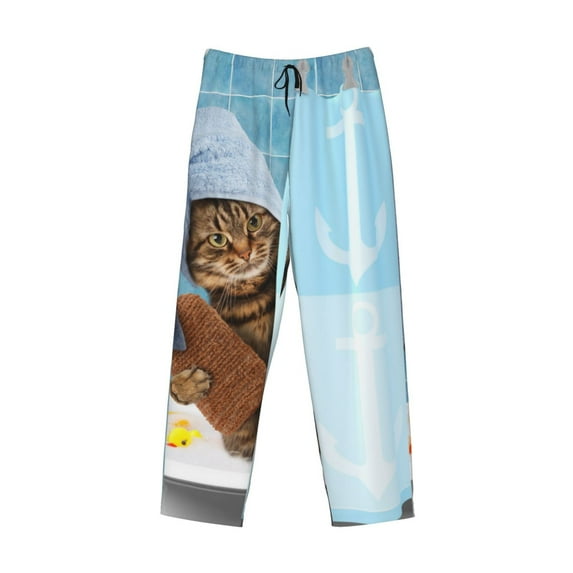 Kdxio Funny Cat Taking a Bath Print Men's Sleep Pajama Pant Lounge Pants with Pockets
