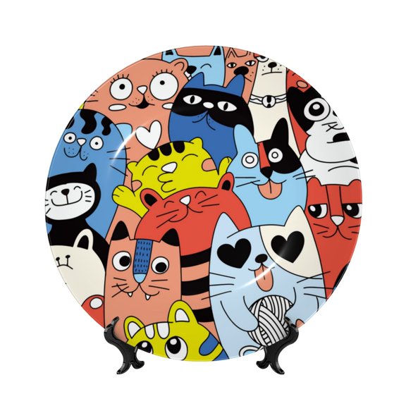 Kdxio Funny Cats Bone China Decorative Plate Ceramic Decorative Plate for Home Office Wall Stand Decorative Plates for Home Bedroom-10in