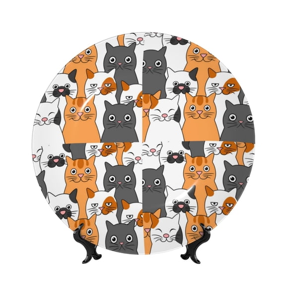 Kdxio Funny Cats Bone China Decorative Plate Ceramic Decorative Plate for Home Office Wall Stand Decorative Plates for Home Bedroom-7in