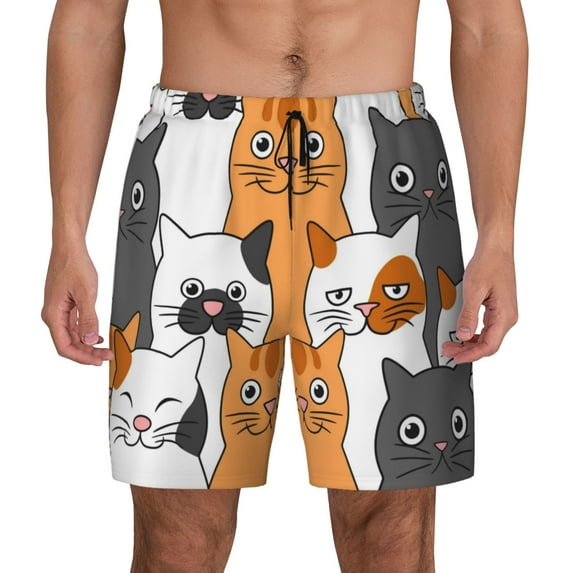 Kdxio Funny Cats Print Men'S Swim Trunks With Compression Liner 7 Inch Inseam Quick Dry Swim Shorts