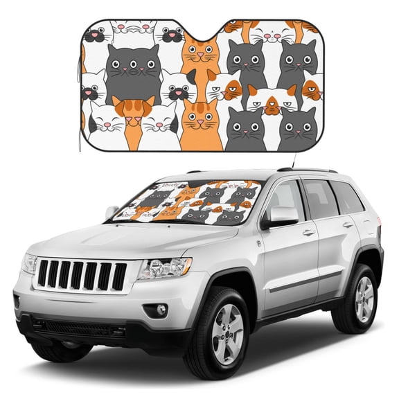 Kdxio Funny Cats Print Windshield Sun Shade, Foldable Sun Blocker for Car,Truck,SUV Automotive Interior Sun Protection,Reflective Shade for Front Windshield(Medium)