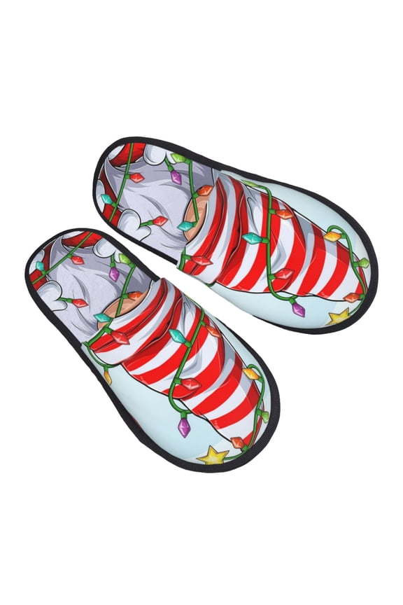 Funny Christmas Gnome Pattern Slippers for Women Memory Foam Fuzzy House Slippers Bedroom Non-slip Warm Womens Slippers