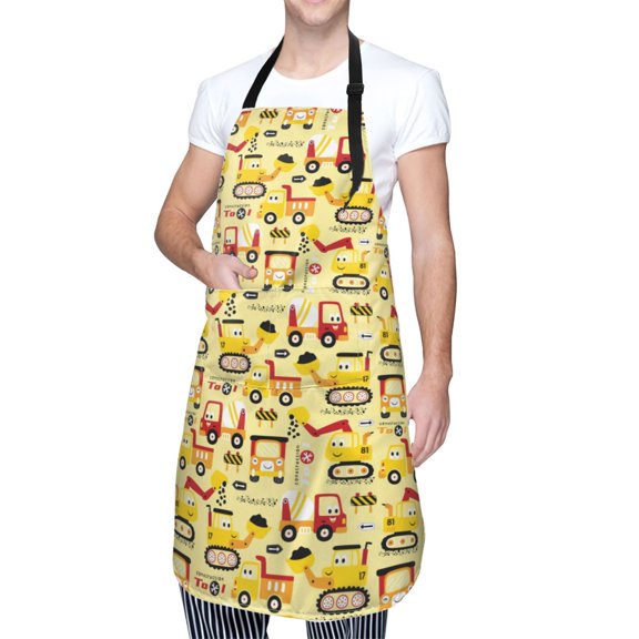 Kdxio Funny Construction Vehicles Apron with Pockets Adjustable Kitchen Aprons for Men Women Waterproof Aprons for Cooking,Drawing,Crafting, Baking Household Cleaning