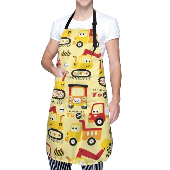 Kdxio Funny Construction Vehicles Apron with Pockets Adjustable Kitchen Aprons for Men Women Waterproof Aprons for Cooking,Drawing,Crafting, Baking Household Cleaning
