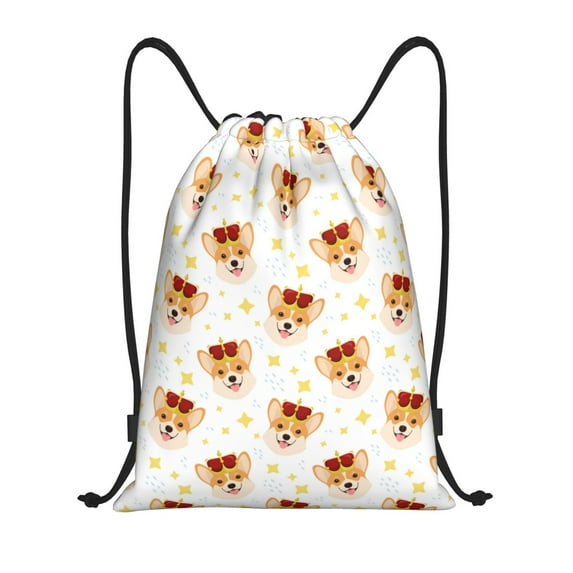 Kdxio Funny Corgi Print Drawstring Backpack Bag,Waterproof Draw String Back Sack, Gym Drawstring Bags Swim Bag For Unisex