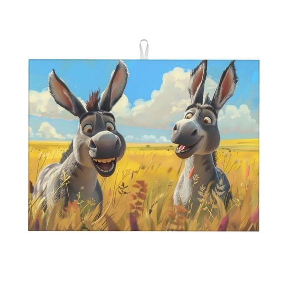 Kdxio Funny Countryside Donkey for Dish Drying Mat,24*18 inch Absorbent Dish Drainer Kitchen Counter,Large Size Dish Drying Pad for Countertops,Draining Racks