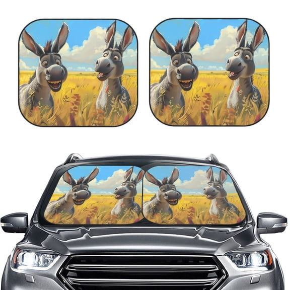 Kdxio Funny Countryside Donkey Print 2-Piece Sun Shade Front Windshield - Foldable Car Front Window Sunshades for Most Sedans SUV Truck