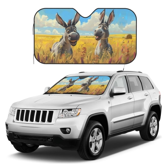 Kdxio Funny Countryside Donkey Print Windshield Sun Shade, Foldable Sun Blocker for Car,Truck,SUV Automotive Interior Sun Protection,Reflective Shade for Front Windshield(Small)