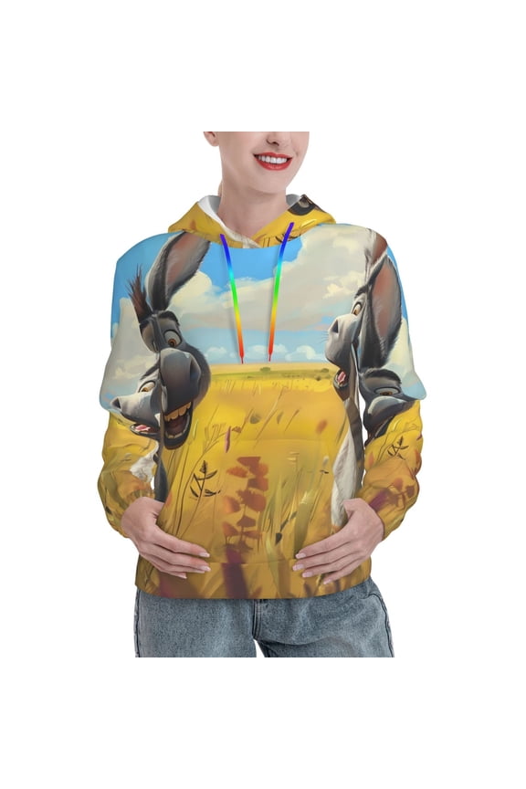 Funny Countryside Donkey Print Womens Oversized Hoodies Sweatshirts Hooded Pullover Tops Sweaters Casual-Large