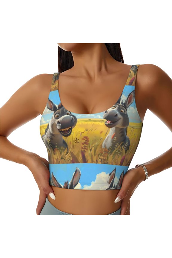 Funny Countryside Donkey Print Workout Crop Tank Top for Women Racerback Yoga Tank Tops Athletic Sports Shirts Exercise Undershirts