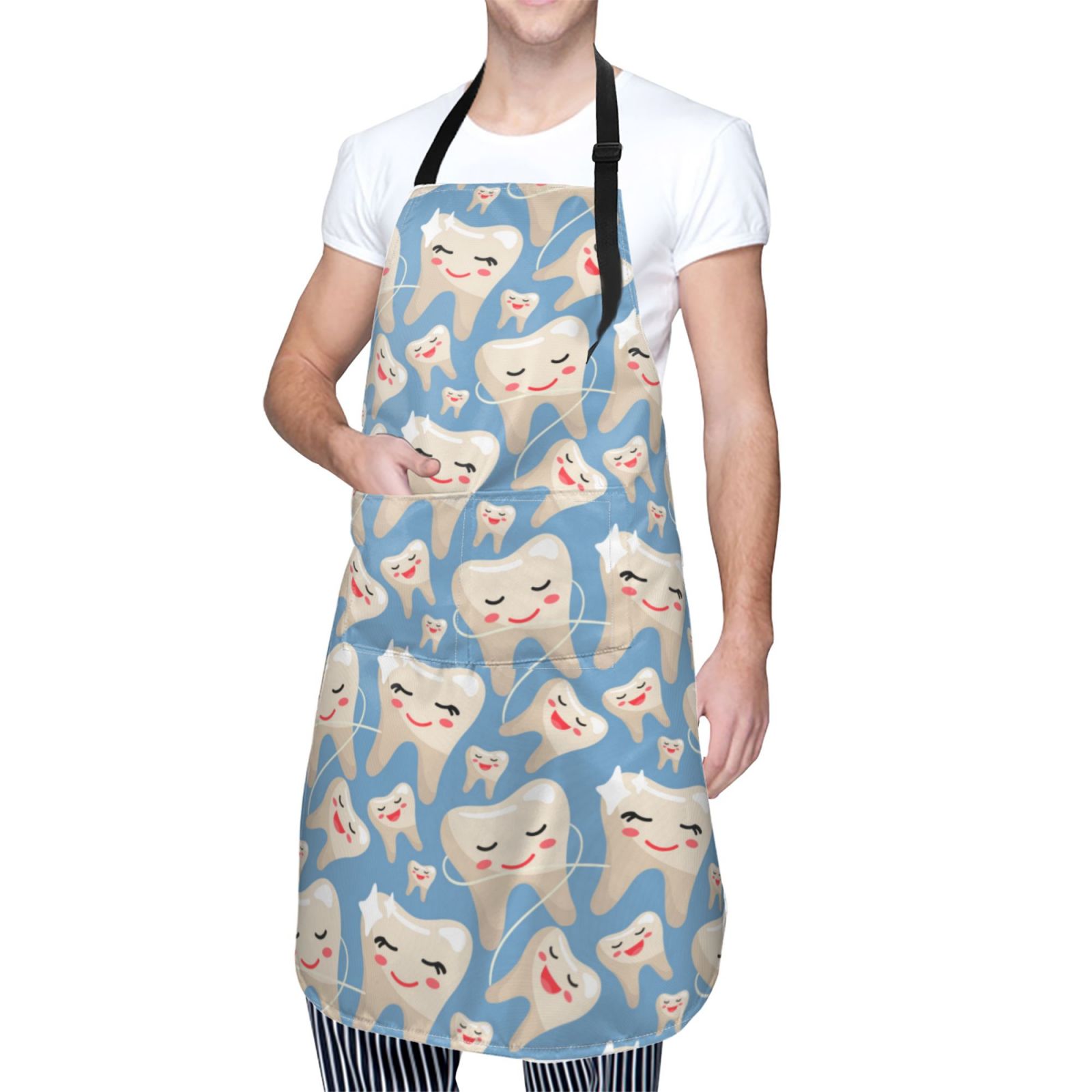 Kdxio Funny Cute Healthy Teeth Apron with Pockets Adjustable Kitchen Aprons for Men Women Waterproof Aprons for Cooking,Drawing,Crafting, Baking Household Cleaning