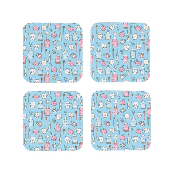 Kdxio Funny Cute Teeth Funny Coasters,4 Pcs Leather Coasters,Housewarming Gifts,Protect Furniture from Water Marks Scratch and Damage
