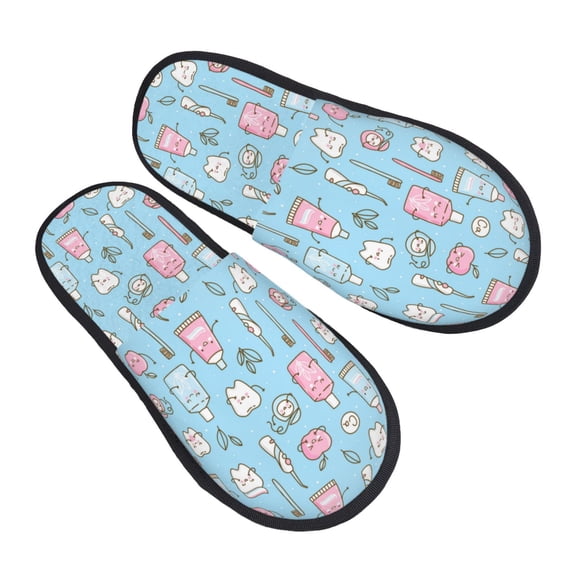 Kdxio Funny Cute Teeth Pattern Slippers for Women Memory Foam Fuzzy House Slippers Bedroom Non-slip Warm Womens Slippers