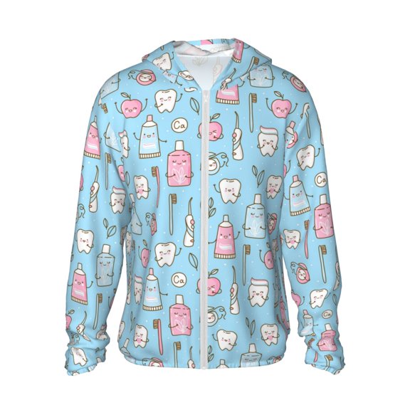 Kdxio Funny Cute Teeth Print Women Men Sun Protection UPF 50+ Jackets Zip Up Long Sleeve Hoodie Hiking Lightweight with Pockets